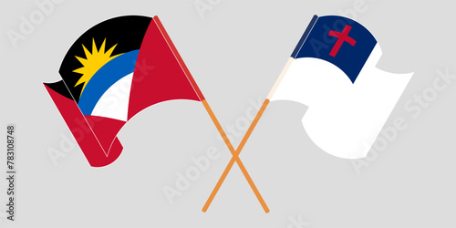 Crossed and waving flags of Antigua and Barbuda and christianity