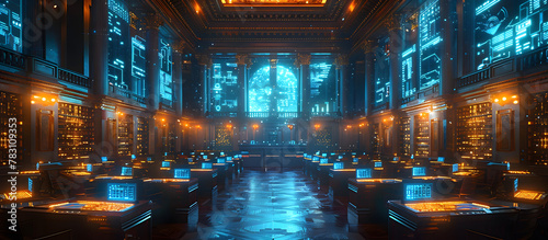 Futuristic Courtroom with Holographic Evidence Presentation in Documentary Style Blue Sci Fi Tone