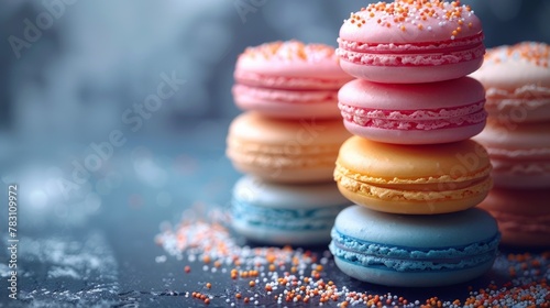 Stack of isolated macrons with copy space photo