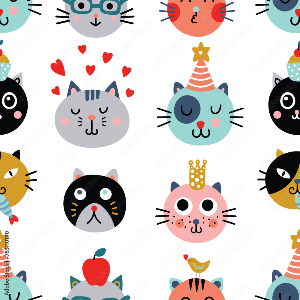 Cute seamless background with funny cats. Can be used for wallpaper, pattern fills, web page background,textile, postcards. Cute seamless background with funny cats. Can be used for wallpaper, pattern fills, web page background,textile, postcards.