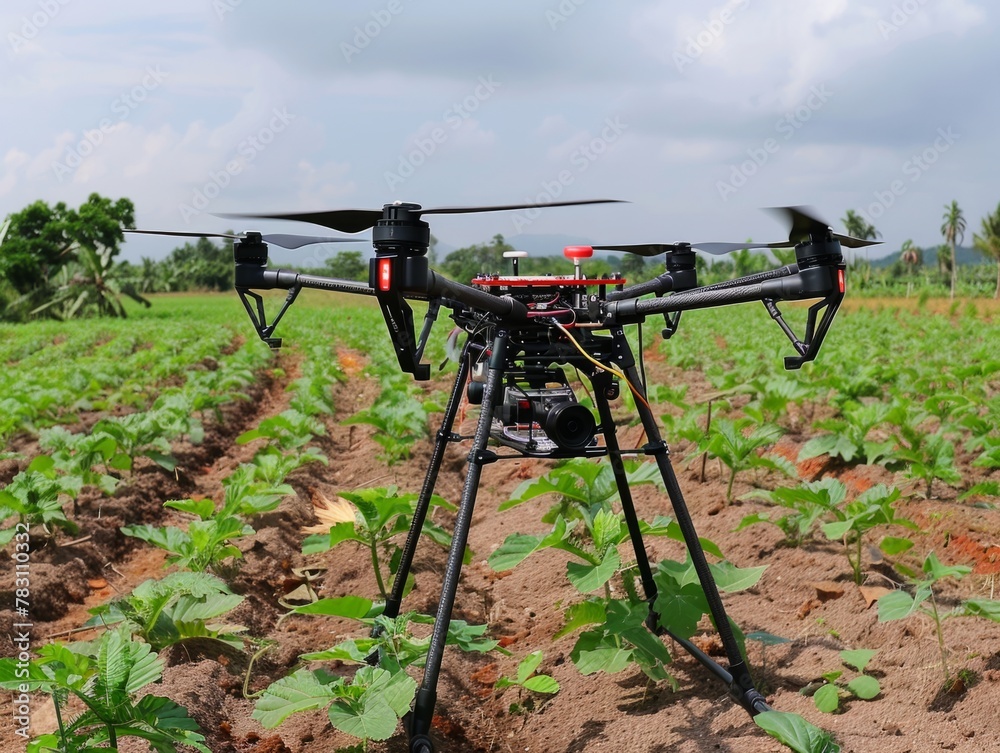 Farmer Using Advanced Agricultural Drone for Precision Crop Planting & Growth Monitoring - Modern Sustainable Farming Technology Integration Farmer Using Advanced Agricultural Drone for Precision Crop Planting & Growth Monitoring - Modern Sustainable Farming Technology Integration