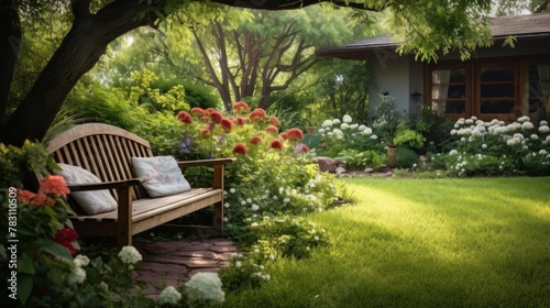 Antique garden bench enhances backyard