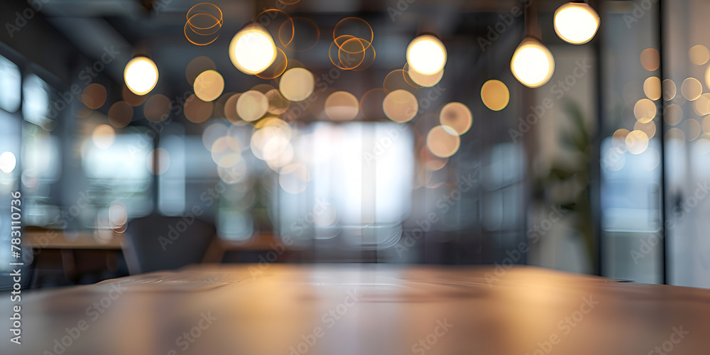 Abstract blurred office blur background with bokeh lights Businessmen blur in the workplace or work space of table work in office 