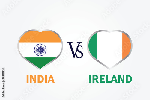 India Vs Ireland, Cricket Match concept with creative illustration of participant countries flag Batsman and Hearts isolated on white background