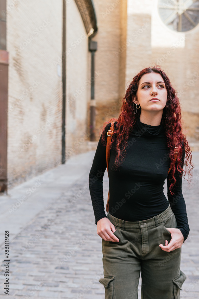 Traveler on a sightseeing tour of the old town of Zaragoza