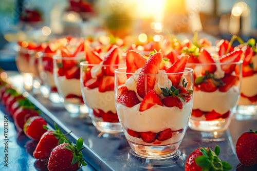 Desserts with strawberries and cream. photo