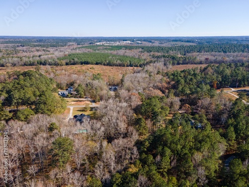 Aerial landscape of forest in rural Grovetown Augusta Georgia
