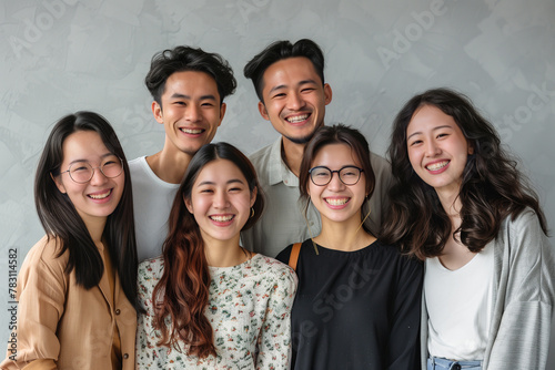 Group of happy Asian friends have a great time. Friendship and lifestyle concept. Studio shot