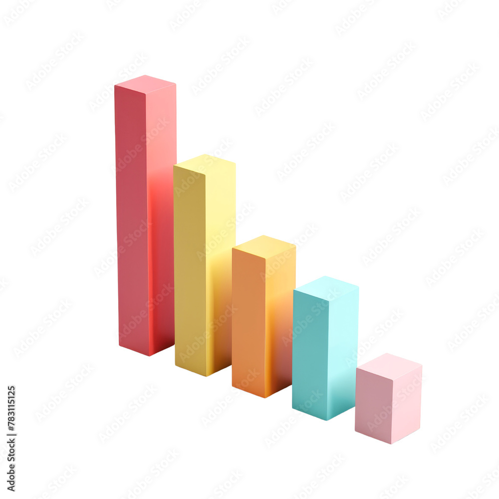 3D Bar Graph with Colored Columns in Descending Order, Representing the Concept of Data Analysis and Statistical Comparison. 3D Bar Graph with Colored Columns in Descending Order, Representing the Concept of Data Analysis and Statistical Comparison.