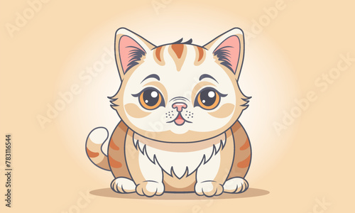Vector cartoon chubby cute graphic cat. Sitting puss. Sweet beige pet.