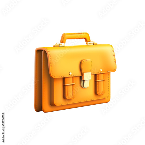 Vibrant Orange Briefcase Icon in 3D, Symbolizing Business and Professional Organization.
