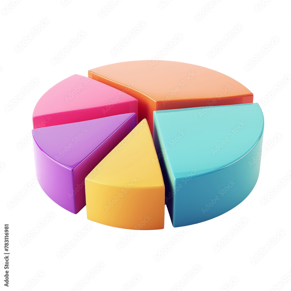Obraz premium Colorful 3D Pie Chart Illustration Representing Data Visualization and Analysis Concept.
