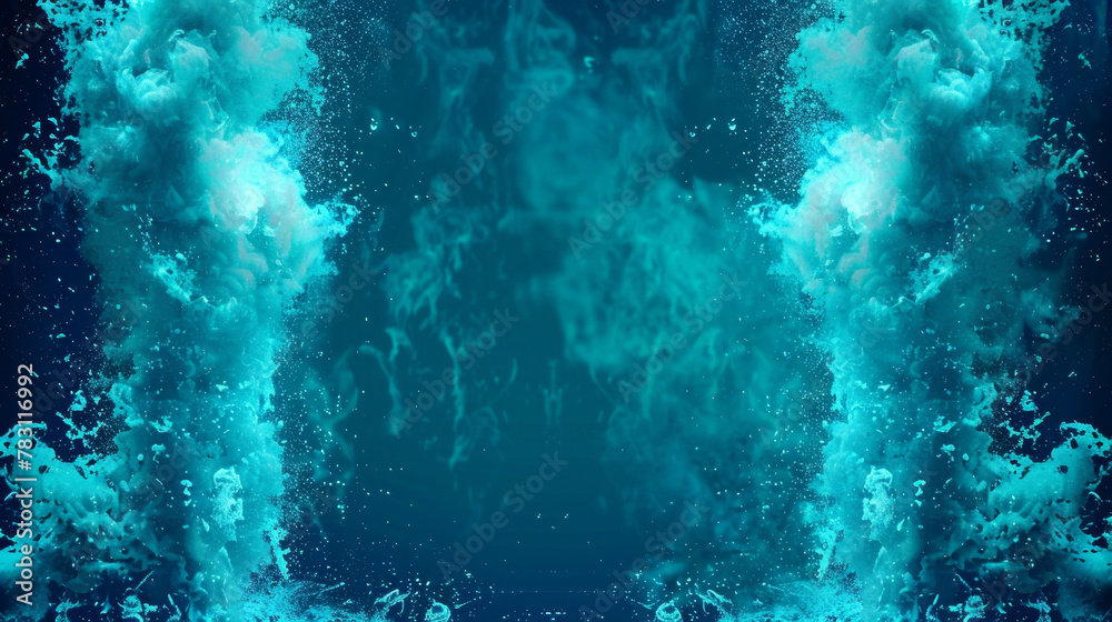 The image is of a blue ocean with a lot of bubbles and foam