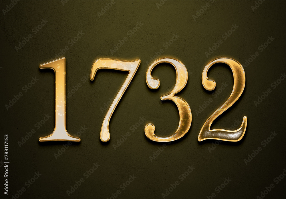 Old gold effect of 1732 number with 3D glossy style Mockup. Old gold effect of 1732 number with 3D glossy style Mockup.
