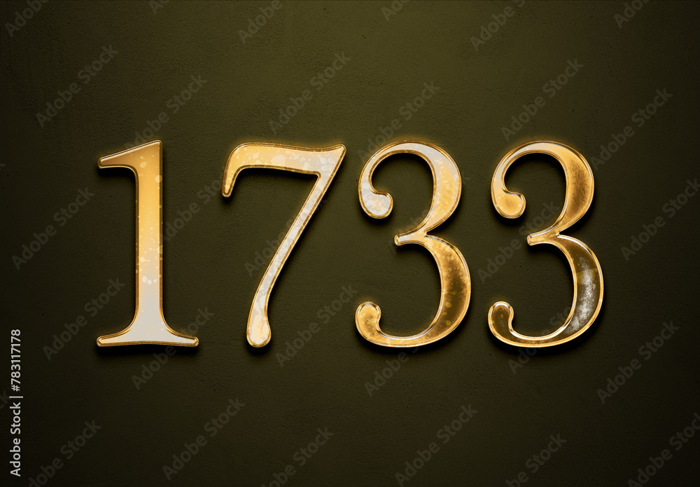 Old gold effect of 1733 number with 3D glossy style Mockup.	