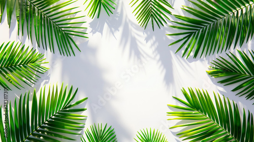 A large green leafy palm tree with its leaves spread out in a circle © Dmitriy