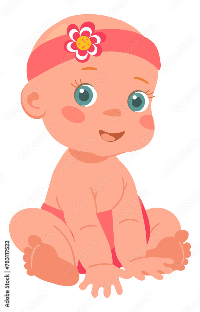 Cute baby girl character. Smiling cartoon toddler Cute baby girl character. Smiling cartoon toddler