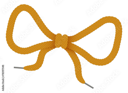 Tied shoelace bow. Realistic lace knot mockup