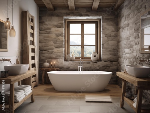 A Serene Morning in a Rustic Mountain Bathroom