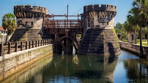 Castle drawbridge spanning moat