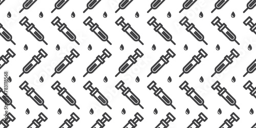 seamless pattern medical injections and fluids. Syringes for vaccines, vaccination, injection, flu shots. Medical equipment. Vector Illustration