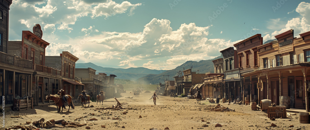 Generative ai illustration of a cinematic color film with cowboy as theme