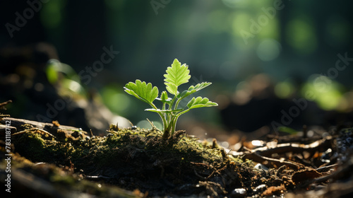 Generative ai illustration of a Young tree emerging from old tree stump