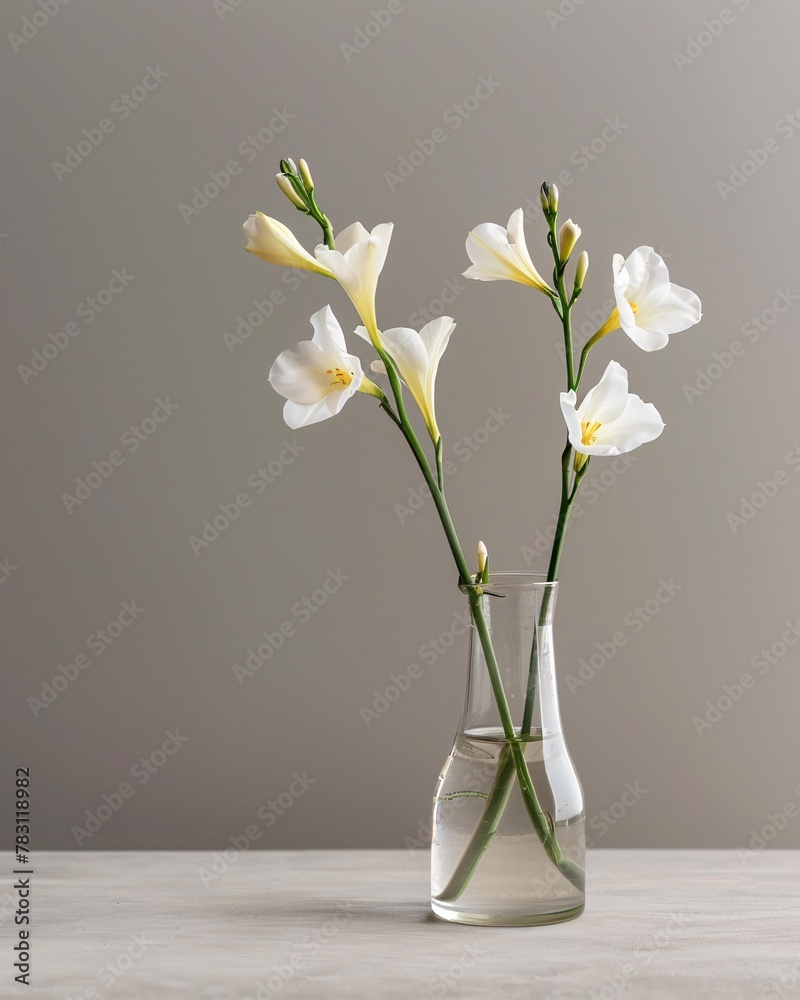 freesia in vase on background with copy space