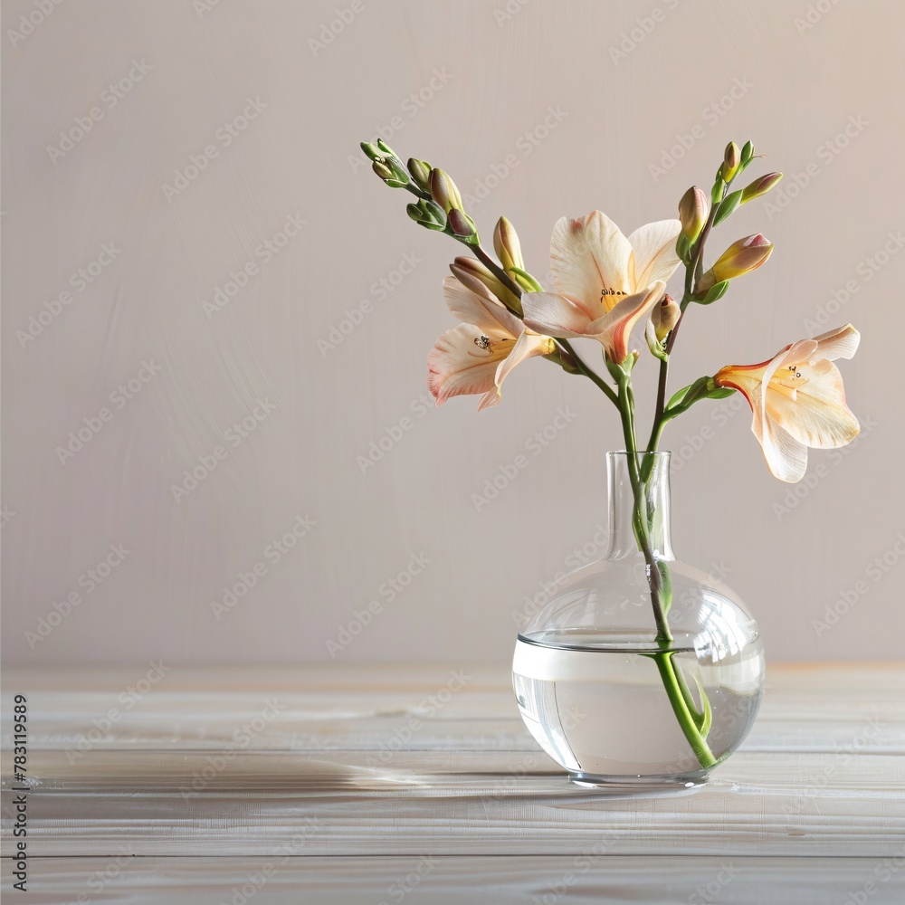 freesia in vase on background with copy space freesia in vase on background with copy space