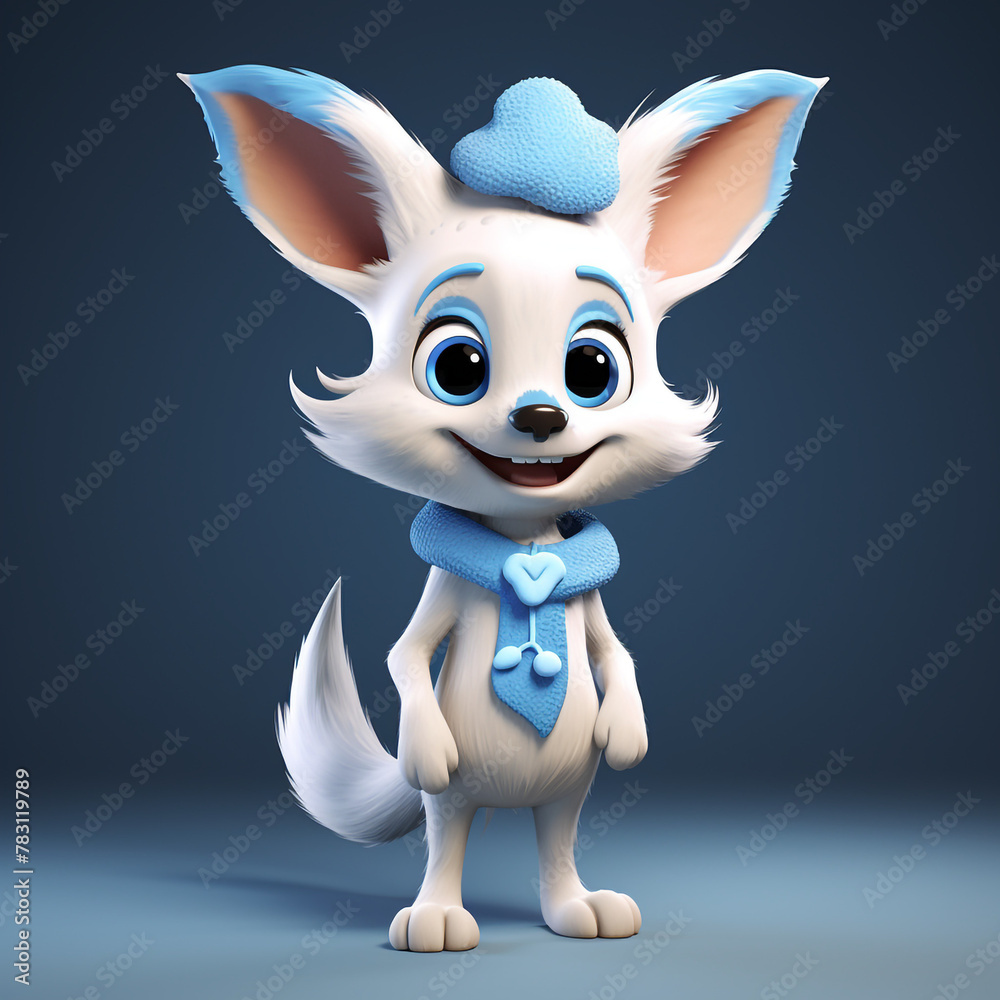 3D cartoon character of a blue fox Christmas mood сreated with Generative Ai