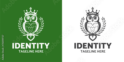 Minimalist Owl Logo with Crown. Generative AI