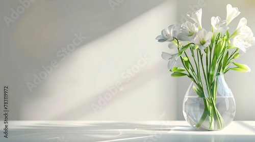freesia in vase on background with copy space photo