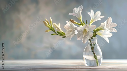 freesia in vase on background with copy space photo