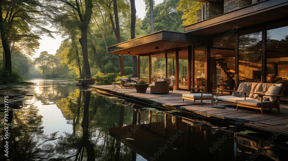 Landscape View Of A Beautiful River Side Villa Modern Architectural Design Landscape View Of A Beautiful River Side Villa Modern Architectural Design