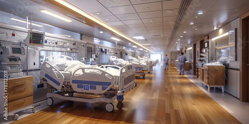 A image of the intensive care unit in a hospital, with patients receiving specialized medical care and monitoring from attentive healthcare professional © jhon