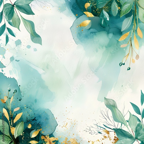 Watercolor floral background with natural elements and vibrant colors, featuring flowers, butterflies, and leaves in a summery design