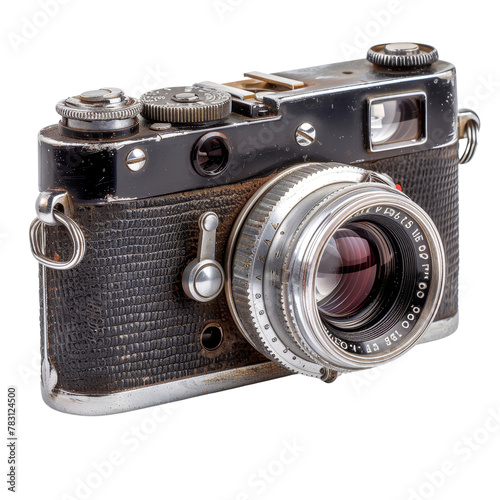 Vintage Rangefinder Camera with Leather Detail, Showcasing the Concept of Classic Photography and Technology.