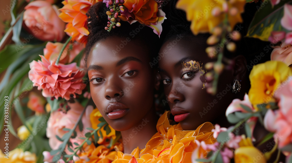Abstract art of African women with flowers. Fashion art design concept. Abstract art of African women with flowers. Fashion art design concept.