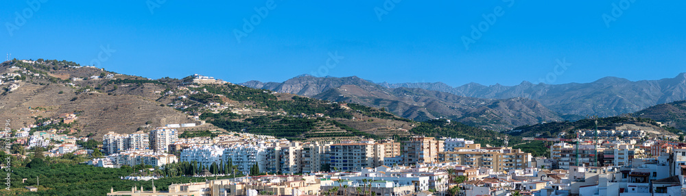 Panoramic cityscape from San Miguel castle in the sunny morning in Almunecar, Spain