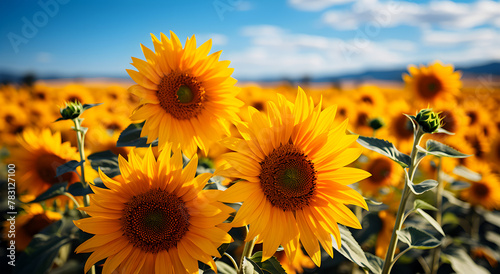 View of different yellow sunflower flowers