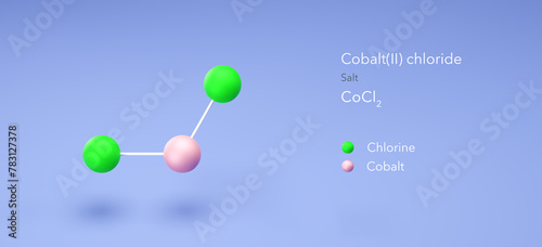 cobalt(ii) chloride molecule, molecular structures, chlorides, 3d model, Structural Chemical Formula and Atoms with Color Coding photo