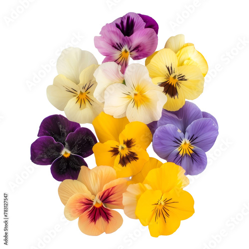 Assorted Colorful Edible Pansy Flowers Arranged Beautifully  Highlighting the Concept of Culinary Elegance and Natural Ingredients.