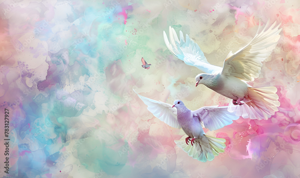 Delicate Watercolor Drawing of a Peaceful White Dove in Motion
Elegant Watercolor Picture: White Dove Spread Its Wings in Flight