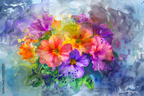 Abstract flowers watercolor painting. Spring multicolored flowers. Abstract Floral Artwork in Watercolor
