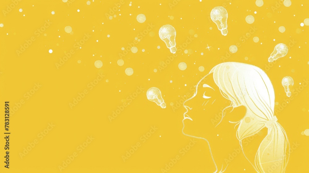 Illustration of light bulbs flying above a human head, concept of idea, creativity, imagination. Illustration of light bulbs flying above a human head, concept of idea, creativity, imagination.