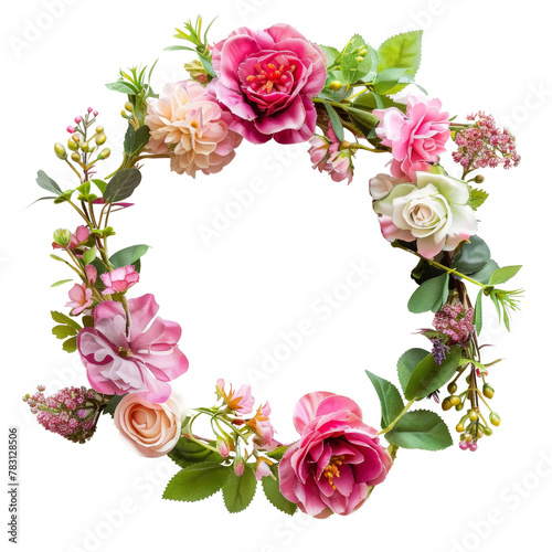 Delicate Floral Wreath with Vibrant Roses and Mixed Blossoms, Symbolizing Spring Celebrations and Weddings.