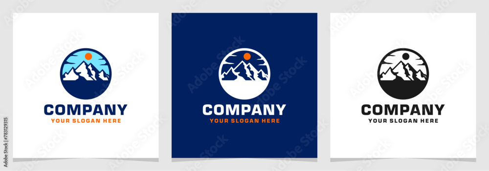 Circle Mountain Modern Logo Vector . Branding Peak Logo . Hiking Symbol Logo Element