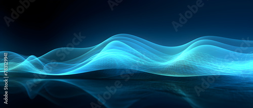 Abstract dark blue background with light waves and geometric structures. Graphical representation of the ultrasound.