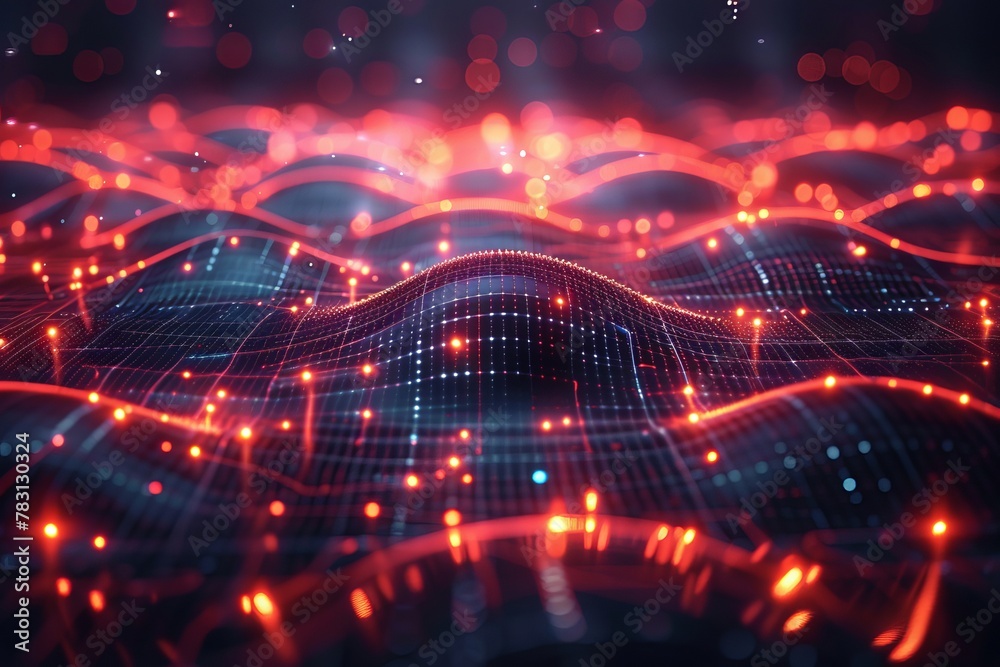 Fototapeta premium A futuristic cyber space with geometric shapes and digital lines, abstract , background