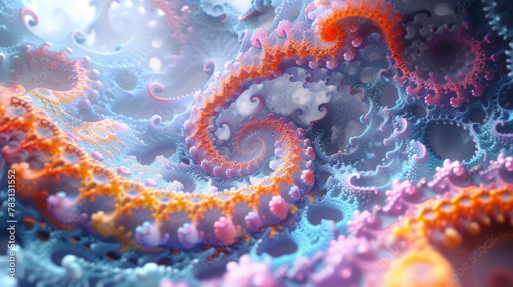 A vibrant, intricate fractal structure with a mix of colors and complex patterns, resembling coral or other natural formations. A vibrant, intricate fractal structure with a mix of colors and complex patterns, resembling coral or other natural formations.